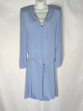 NWT Dorothee Schumacher Steel Blue Silk Fluid Dress Sz 4/L Wedding Guest
